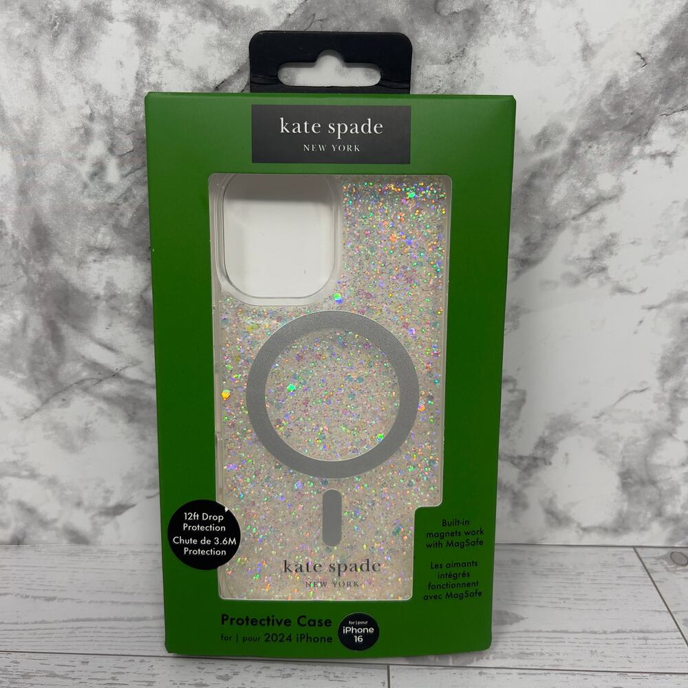 Kate Spade New York iPhone 16 Protective Case with MagSafe Chunky Glitter - NEW!